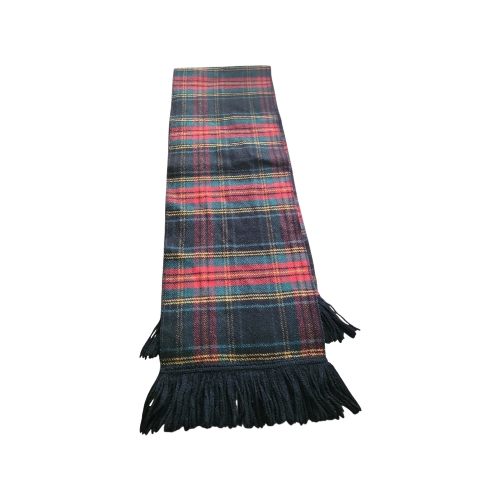 Vintage 70's Wool Preppy Tartan Plaid Fringe Scarf / Cabincore